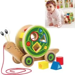Hape ESCARGOT ROULANT EN BOIS AVEC JEU DE FORMES